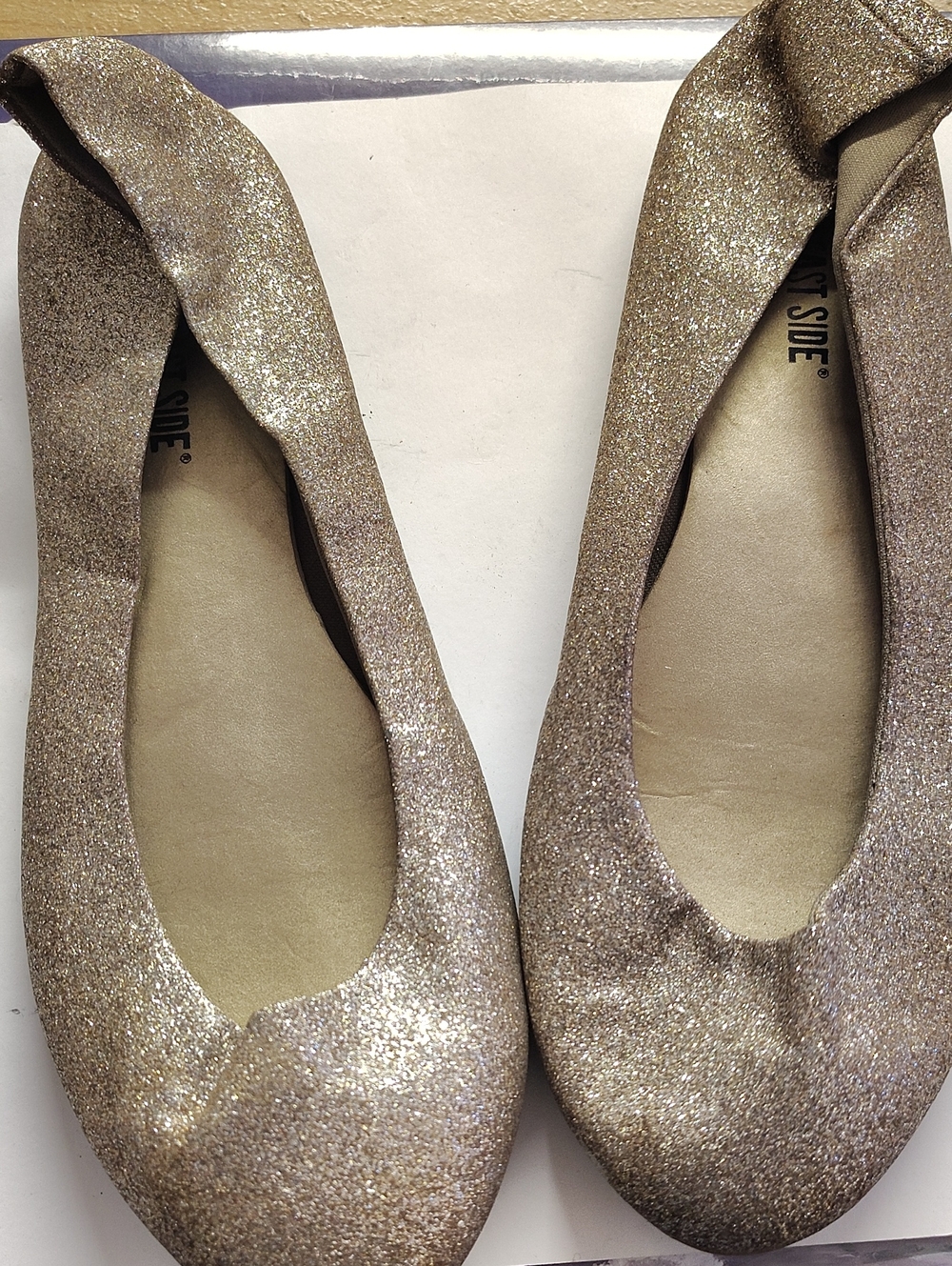 LOWER EAST SIDE Metallic Champagne Glitter Ballet Flats